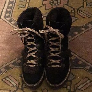 See by Chloe suede and shearling bootie 37